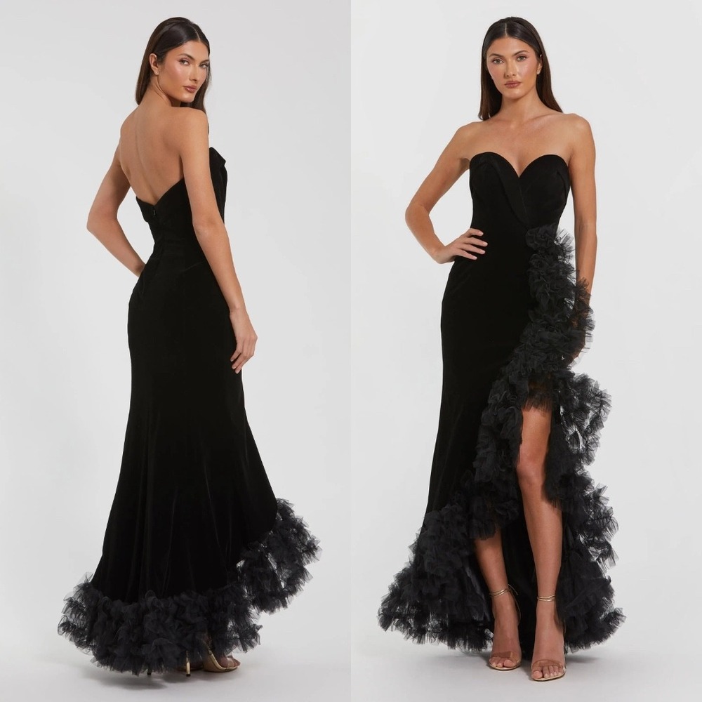 NWT Mac Duggal Black Strapless Velvet Mermaid Gown $598‎ -  Size 12